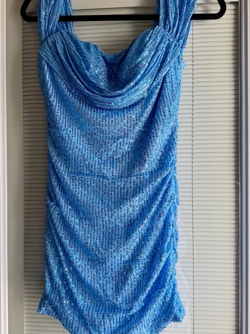 Blue Sequin Cowl Neck Women’s Dress